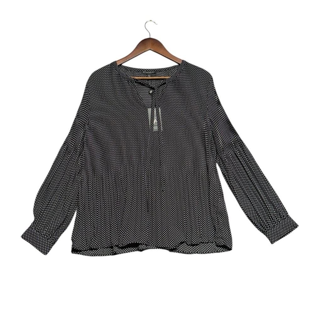 Adrianna Papell Black and White Polka Dot Long Sleeve Blouse